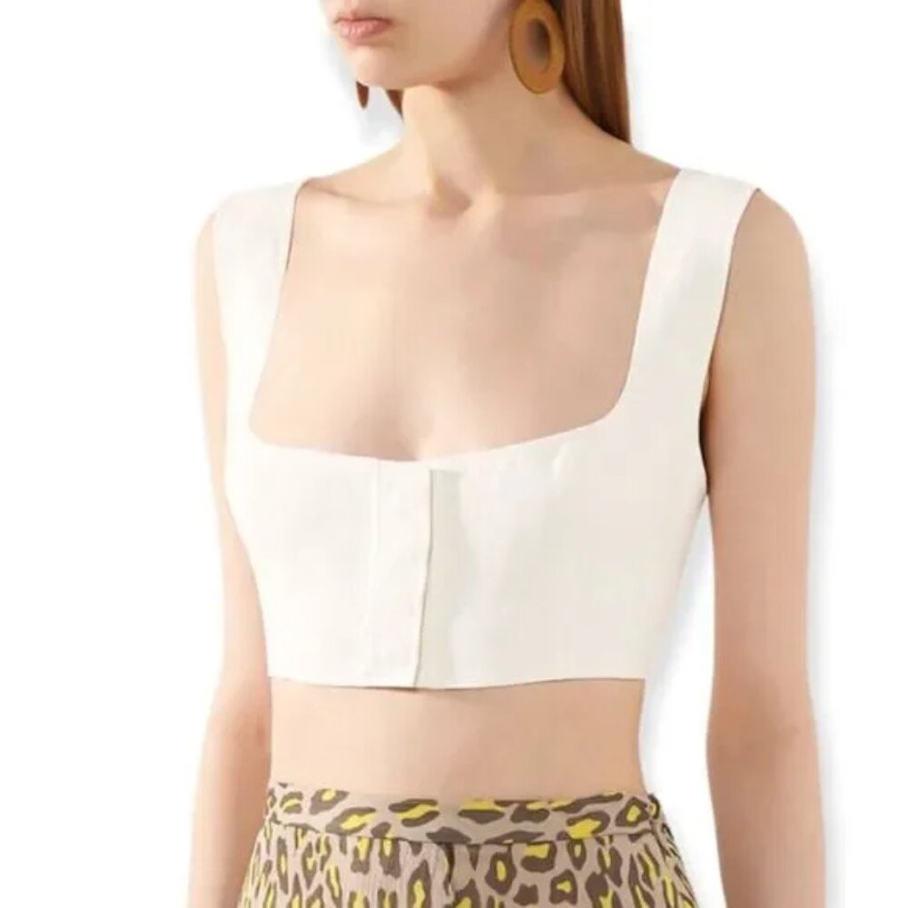 NEW LE KASHA jirja linen crop top bralette in Cream/Off White